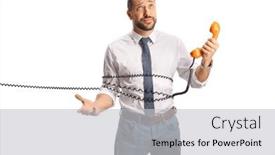  Presentation with phone - Presentation theme consisting of bored-man-tangled and a light gray colored foreground