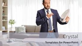  Presentation with ironing - Slide deck having bored-professional-man-holding background and a  colored foreground