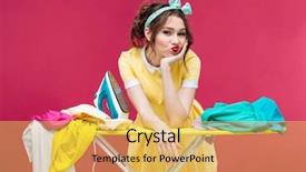  Presentation with ironing - Presentation theme consisting of bored sad young woman ironing background and a yellow colored foreground