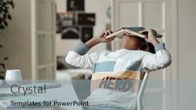  Presentation with school desk - Slide set having bored-schoolboy-reluctant-to-read background and a light gray colored foreground