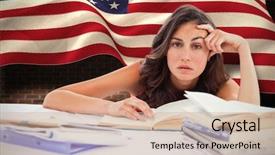 Presentation with united states old flag - Audience pleasing presentation theme consisting of bored student doing her homework backdrop and a  colored foreground