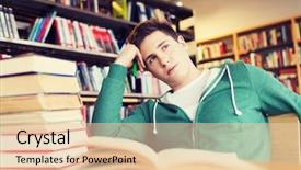  Presentation with library - Slide deck featuring bored student or young man background and a lemonade colored foreground