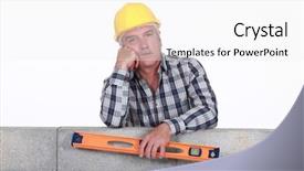  Presentation with spirit - Audience pleasing presentation theme consisting of bored-tradesman-holding-a-spirit backdrop and a white colored foreground