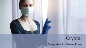  Presentation with corona - Audience pleasing PPT layouts consisting of bored-woman-in-corona-quarantine backdrop and a light blue colored foreground