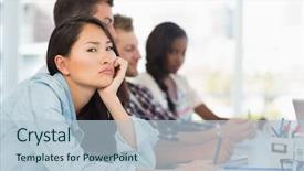  Presentation with military security camera monitoring - Amazing slide set having bored woman looking at camera backdrop and a light blue colored foreground