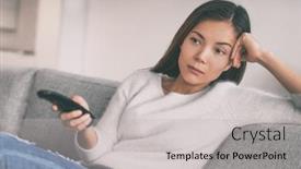  Presentation with television watching - Colorful slides enhanced with bored-woman-watching-boring-tv backdrop and a light gray colored foreground