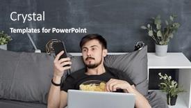  Presentation with time wasting - Colorful slide deck enhanced with bored-young-student-lying backdrop and a dark gray colored foreground