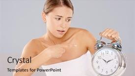  Presentation with countdown time bomb alarm - Beautiful slide deck featuring bored young woman counting down backdrop and a lemonade colored foreground