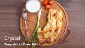  Presentation with cheese pie - PPT theme enhanced with borek-or-burek-pie background and a tawny brown colored foreground