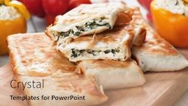  Presentation with cheese - PPT layouts enhanced with borek-or-pita-filo-pastry background and a coral colored foreground