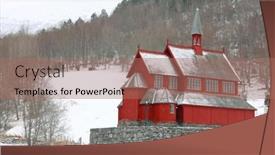  Presentation with worship - Presentation theme featuring borgund-norway-famous-landmark-stavkirke background and a coral colored foreground