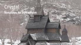  Presentation with worship - Presentation design consisting of borgund-norway-famous-landmark-stavkirke background and a gray colored foreground