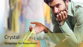  Presentation with clothes shop - Cool new slides with boring - bored man with shopping bags backdrop and a yellow colored foreground