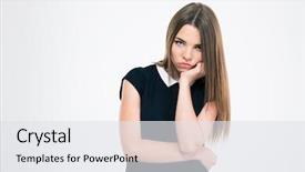  Presentation with white cctv camera on modern - Slide deck with boring - portrait of a bored woman background and a white colored foreground