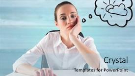  Presentation with wood panel - Cool new PPT layouts with boring speech - bored business woman at desk backdrop and a light blue colored foreground
