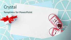  Presentation with new born - Presentation theme with born - new girly sneakers and gift background and a cool aqua colored foreground