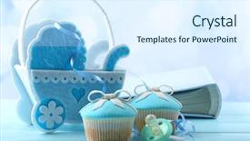  Presentation with baby color - Audience pleasing PPT theme consisting of born - tasty cupcake with bow backdrop and a sky blue colored foreground