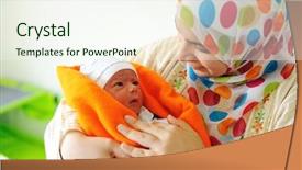  Presentation with new born - Audience pleasing slide deck consisting of born baby in his mother backdrop and a sky blue colored foreground