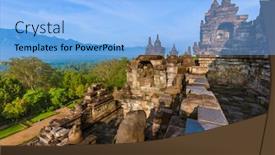  Presentation with borobudur temple - Beautiful PPT theme featuring borobudur-buddist-temple-in-island backdrop and a light blue colored foreground