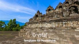  Presentation with java island - Colorful PPT theme enhanced with borobudur-buddist-temple-in-island backdrop and a coral colored foreground