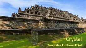  Presentation with java island - Beautiful presentation theme featuring borobudur-buddist-temple-in-island backdrop and a tawny brown colored foreground