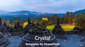  Presentation with borobudur temple - Presentation theme featuring borobudur buddist temple in island background and a  colored foreground