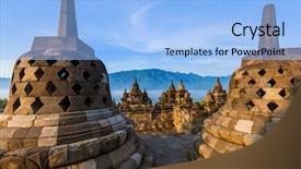  Presentation with java island - Beautiful PPT layouts featuring borobudur buddist temple in island backdrop and a light blue colored foreground