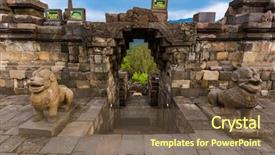  Presentation with borobudur temple - Audience pleasing presentation theme consisting of borobudur buddist temple in island backdrop and a tawny brown colored foreground