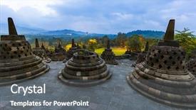  Presentation with java island - PPT theme featuring borobudur buddist temple in island background and a  colored foreground