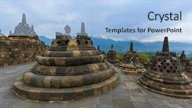  Presentation with java island - Colorful slides enhanced with borobudur buddist temple in island backdrop and a light blue colored foreground