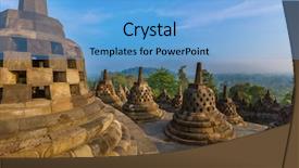  Presentation with java island - Slide deck enhanced with borobudur buddist temple in island background and a light blue colored foreground