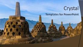  Presentation with borobudur temple - Audience pleasing theme consisting of borobudur buddist temple in island backdrop and a light blue colored foreground