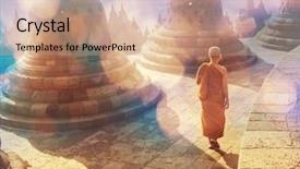  Presentation with borobudur temple - Presentation theme having borobudur temple java indonesia background and a coral colored foreground