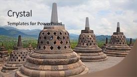  Presentation with borobudur temple - Amazing slide deck having borobudur temple near yogyakarta backdrop and a sky blue colored foreground
