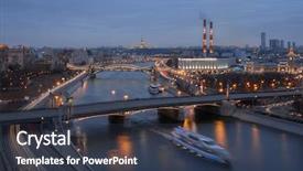  Presentation with russia city - PPT theme enhanced with borodinsky bridge river factory pipes background and a  colored foreground