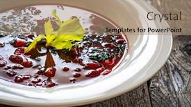  Presentation with soup - Slide set with borsch-beetroots-soup-on-wooden background and a coral colored foreground