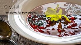  Presentation with soup - Presentation theme having borsch-beetroots-soup-on-wooden background and a coral colored foreground
