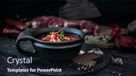  Presentation with butcher - Cool new PPT theme with borsch traditional ukrainian and russian soup in ceramic bowl with rye bread chilly paper and garlic meat and butcher knife on the background backdrop and a wine colored foreground
