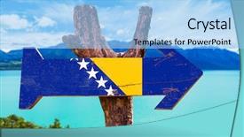  Presentation with blue aged wood sign - Presentation theme having bosnia and herzegovina flag wooden background and a  colored foreground