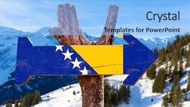  Presentation with blue aged wood sign - PPT layouts featuring bosnia and herzegovina flag wooden background and a  colored foreground