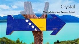  Presentation with blue aged wood sign - PPT theme consisting of bosnia and herzegovina wooden sign background and a  colored foreground
