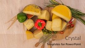  Presentation with container - Slides having bosnian-traditional-cheese-served background and a coral colored foreground