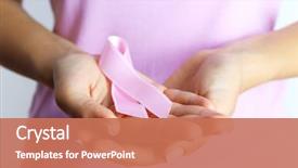  Presentation with pink ribbon hands - PPT theme enhanced with bosom - pink ribbon in woman's hands background and a coral colored foreground
