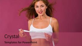  Presentation with fitness clothing - Audience pleasing PPT theme consisting of bosom - young beautiful blonde woman backdrop and a violet colored foreground