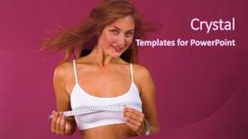  Presentation with fitness clothing - Beautiful PPT theme featuring bosom - young beautiful blonde woman backdrop and a violet colored foreground