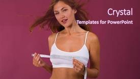  Presentation with fitness clothing - Audience pleasing slides consisting of bosom - young beautiful blonde woman backdrop and a  colored foreground