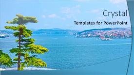  Presentation with strait - Beautiful presentation design featuring bosporus-strait-and-asian-coast backdrop and a light blue colored foreground