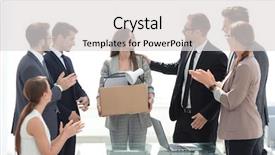  Presentation with welcome aboard new staff - Amazing PPT layouts having boss and business team welcome backdrop and a light gray colored foreground