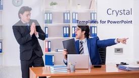  Presentation with virtual assistant artificial intelligence - Colorful presentation theme enhanced with layoff - boss and his male assistant backdrop and a sky blue colored foreground