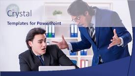  Presentation with office - Beautiful PPT theme featuring boss-and-his-male-assistant backdrop and a sky blue colored foreground